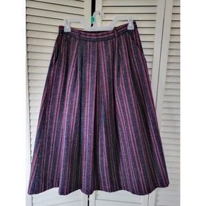 Vintage Present Tense Size 9 Skirt Wool Blend Purple Black Striped Knee Length